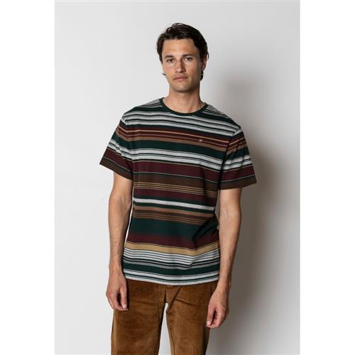 Se Clean Cut Copenhagen Scott Jacquard Tshirt Mand Deep Green/dark Plum Stripe Kortærmede T-shirts Str L - Bomuld hos Magasin ved Magasin