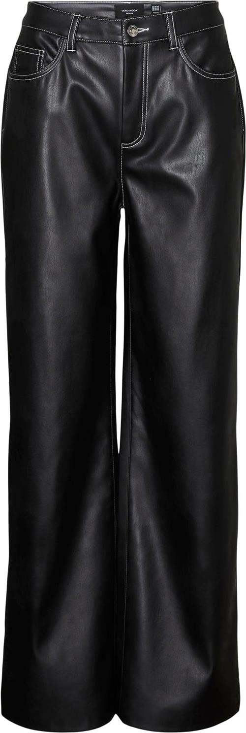 Vero Moda Vmdaisy HR Wide PL Pants Kvinde Black/white Stitching Bukser Med Brede Ben Str "30/""32" - hos Magasin