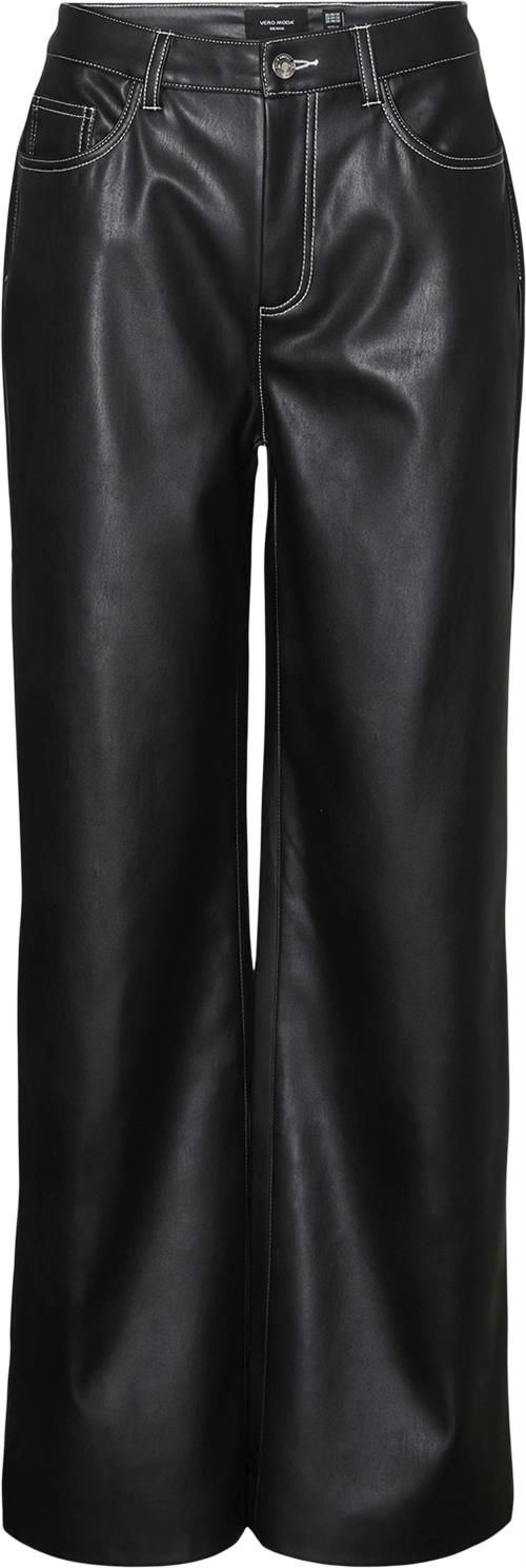 Se Vero Moda Vmdaisy HR Wide PL Pants Kvinde Black/white Stitching Bukser Med Brede Ben Str "28/""32" - hos Magasin ved Magasin