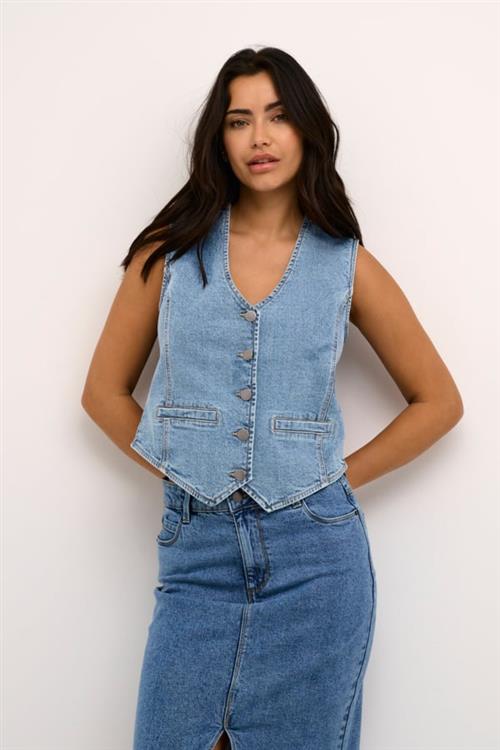 Kaffe Kababeth Denim Vest Kvinde Light Blue Washed Denim Veste Str 40 Denim - hos Magasin