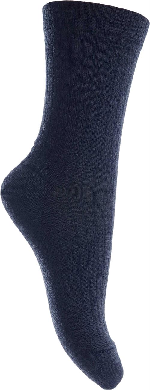 mp Denmark Wool rib Socks Str 33/36 - Navy Strømper hos Magasin