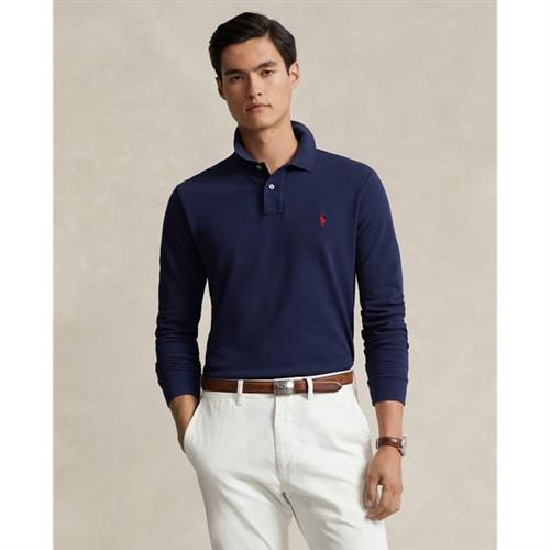 Polo Ralph Lauren Custom Slim Fit Mesh Polo Mand Navy Langærmede Poloer Str L - Bomuld hos Magasin