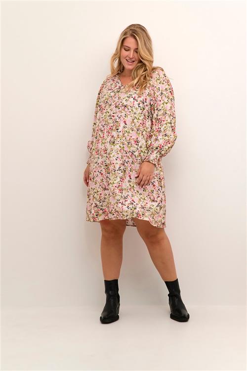 Kaffe Curve Kcjolie Dress Kvinde Pink/red Petit Fleur Midi Kjoler Str 48 - hos Magasin