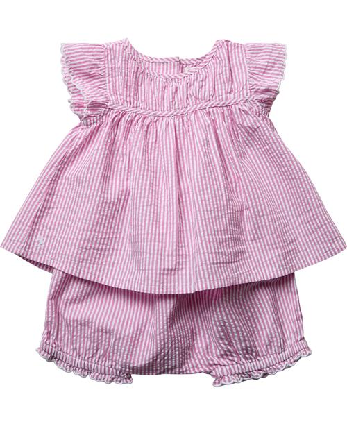 Polo Ralph Lauren Striped Seersucker Top & Bloomer Set Str 3M / 3-6 mdr - Lyserød/hvid Shorts & Bloomers Bomuld hos Magasin