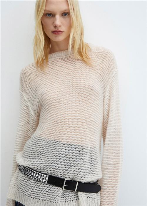 MANGO Semitransparent Knitted Sweater Kvinde Light Beige Sweaters Str S - hos Magasin