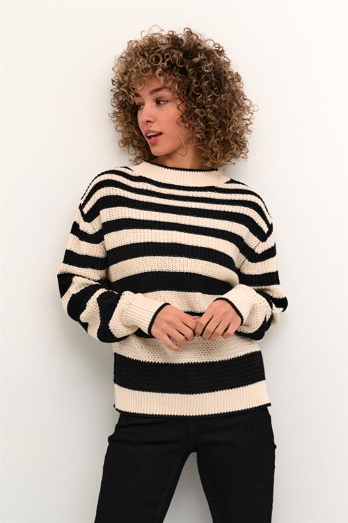 Cream Crmuka Knitted Pullover Kvinde Pitch Black Stripe Sweaters Str L - hos Magasin