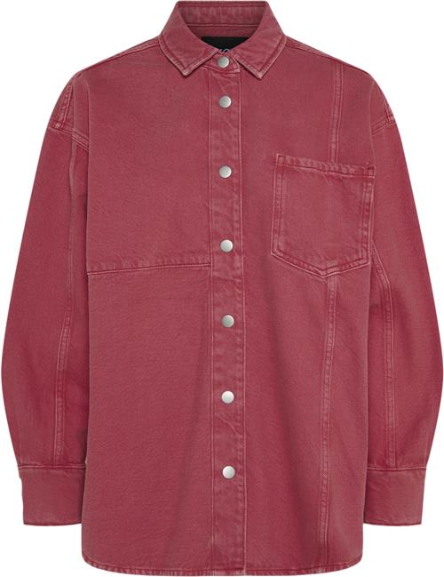 Pieces Pcfria LS Denim Shirt D2D Kvinde High Risk Red/washed Skjorter Loose Fit Str L Denim - hos Magasin