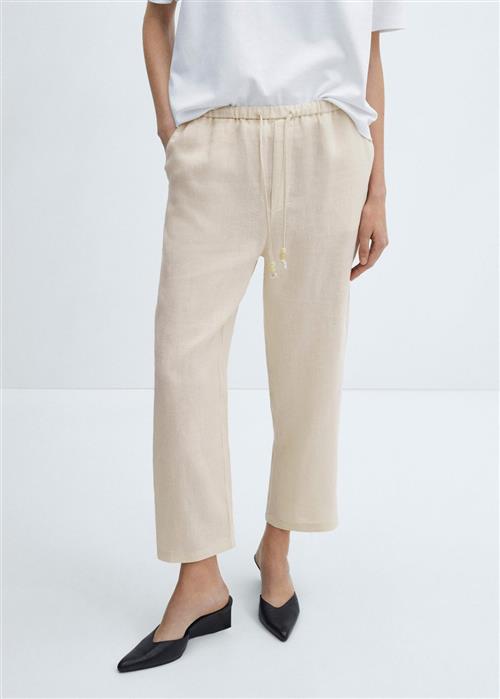 Se MANGO 100% Linen Trousers Kvinde Light Beige Hørbukser Str S - hos Magasin ved Magasin