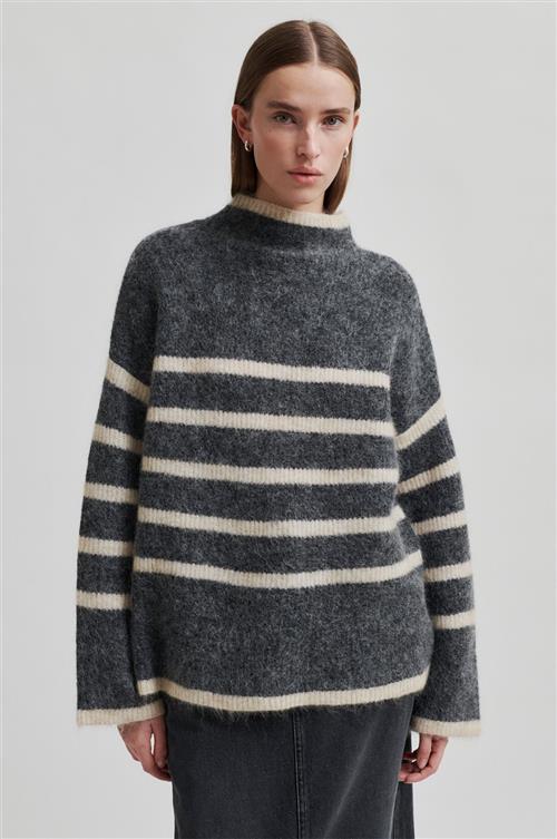 Second Female Ovalis Mohair Blend Knit Tneck Kvinde Volcanic Ash Sweaters Str L Mohair - hos Magasin