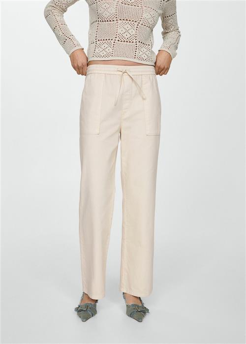 MANGO 100 Cotton Trousers Kvinde Natural White Bukser Med Lige Ben Str S - hos Magasin