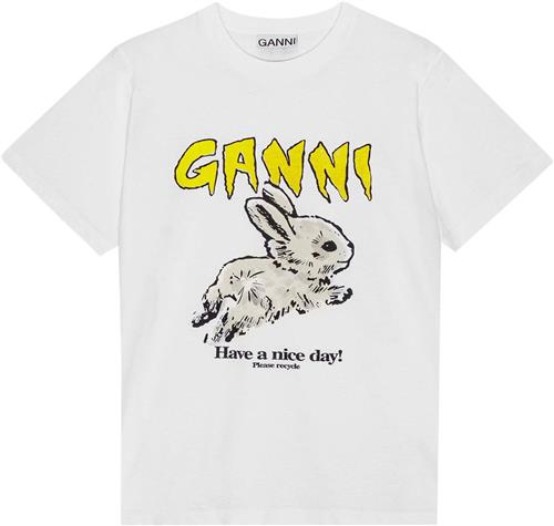 Ganni Basic Jersey Bunny Relaxed Tshirt Kvinde Bright White Kortærmede T-shirts Str L - hos Magasin