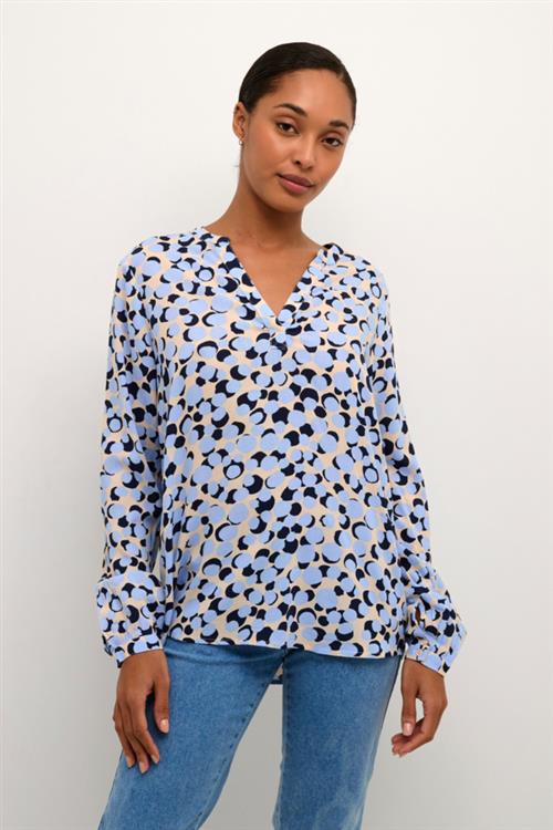 Kaffe Kaida BBB Blouse Kvinde Blue Dot Print Langærmede Bluser Regular Fit Str 44 - hos Magasin