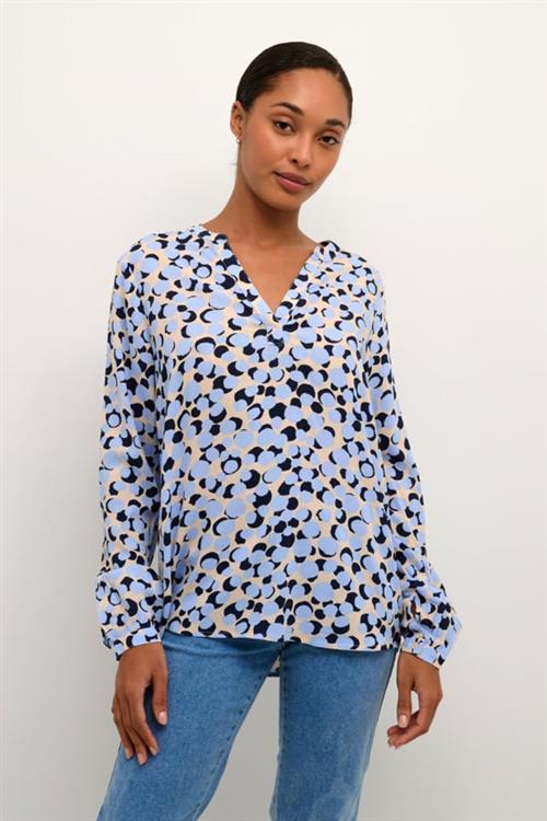 Kaffe Kaida BBB Blouse Kvinde Blue Dot Print Langærmede Bluser Regular Fit Str 34 - hos Magasin