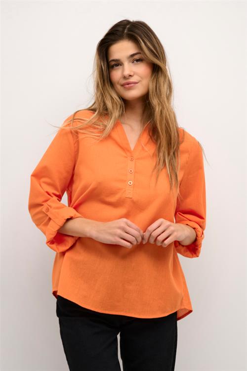 Kaffe Kamajse Blouse Kvinde Vermillion Orange Langærmede Bluser Str 44 - hos Magasin