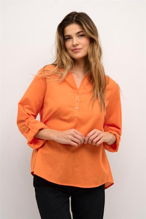 Kaffe Kamajse Blouse Kvinde Vermillion Orange Langærmede Bluser Str 34 - hos Magasin