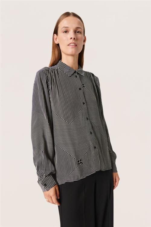 Soaked in Luxury Slmolly Shirt Kvinde Monogram Line Print Langærmede Skjorter Casual Fit Str L - hos Magasin