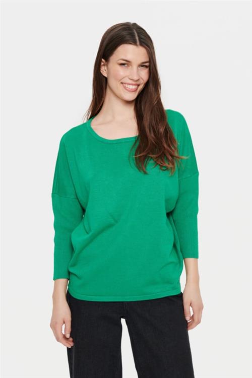 Saint Tropez A2561, Milasz Rneck Pullover Kvinde Verdant Green Melange Sweaters Casual Fit Str XS - hos Magasin