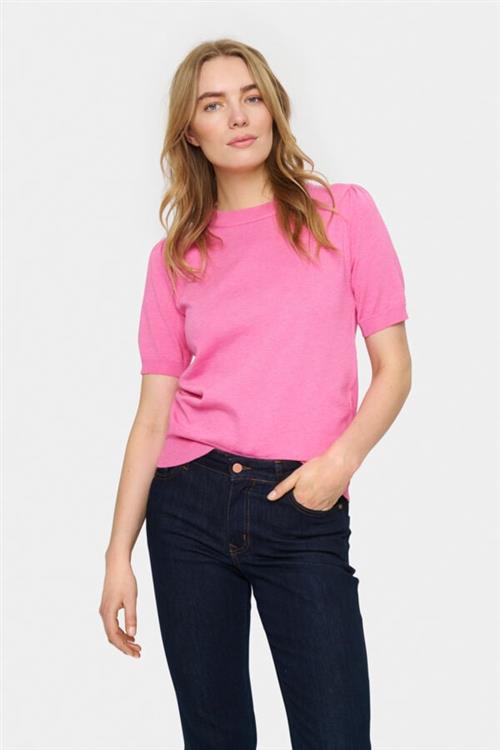 Se Saint Tropez Milasz SS Pullover Kvinde Pink Cosmos Melange Kortærmet Strik Classic Fit Str XS - hos Magasin ved Magasin