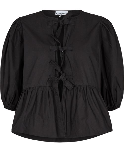 Ganni Cotton Poplin Peplum Blouse Kvinde Black Langærmede Bluser Str 32 - hos Magasin