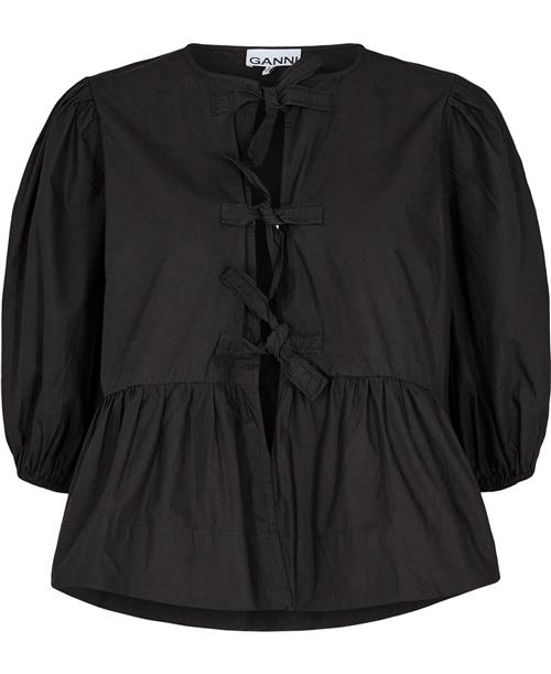 Se Ganni Cotton Poplin Peplum Blouse Kvinde Black Langærmede Bluser Str 44 - hos Magasin ved Magasin