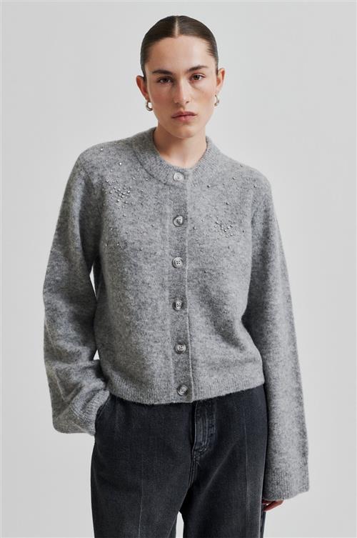 Se Second Female Sparkling Knit Cardigan Kvinde Grey Melange Cardigans Str S - hos Magasin ved Magasin