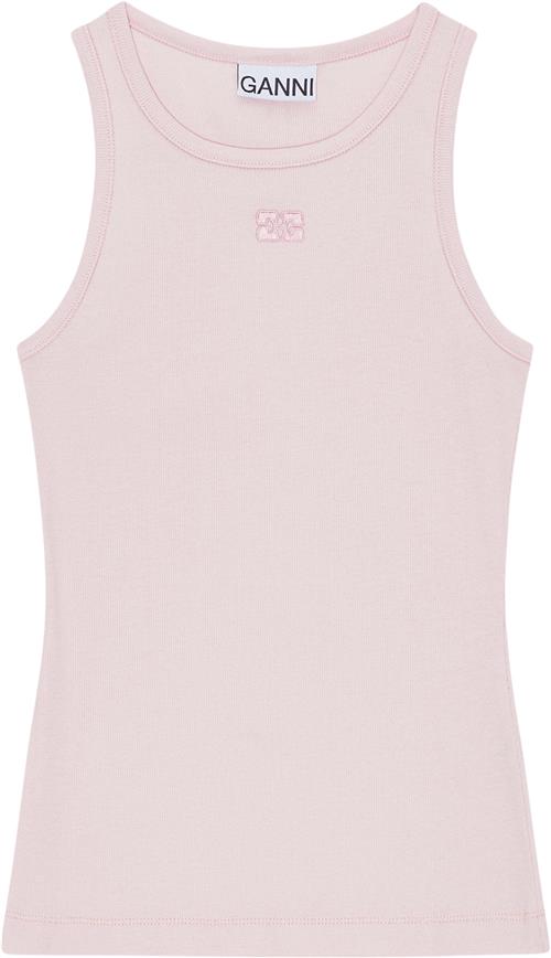 Ganni Soft Cotton Rib Tank Top Kvinde Chalk Pink Tanktoppe Str XS - hos Magasin