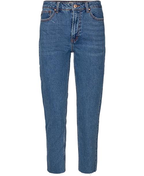 Se ONLY Onlemily HW ST RAW ANK DB MAE 0005 Kvinde Dark Blue Denim Straight Jeans Str 28/34 - hos Magasin ved Magasin