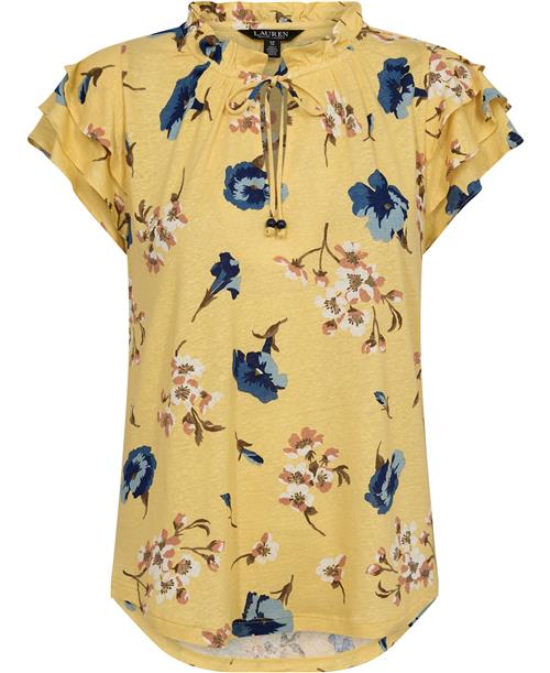 Lauren Ralph Lauren CLN Linen Blnd Jrsyssl-plo Kvinde Yellow Multi Kortærmede Bluser Str M - hos Magasin