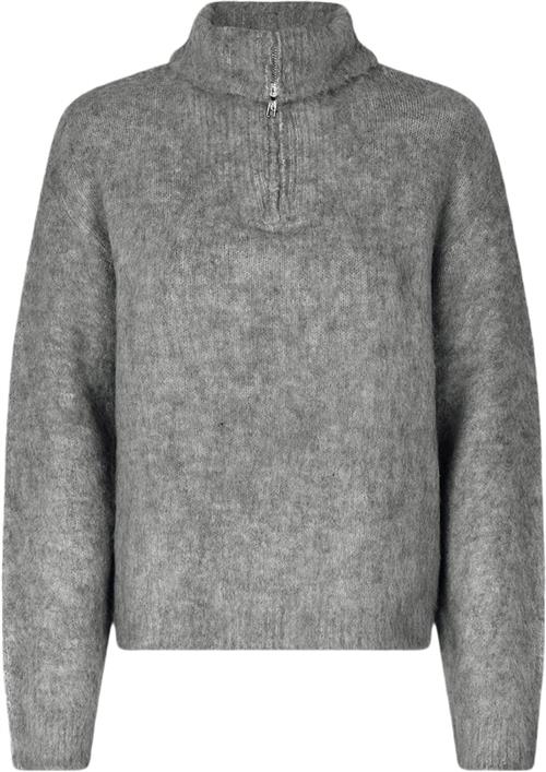 Modström Kanemd zip Tneck Kvinde Dark Grey Melange Sweaters Str L - hos Magasin