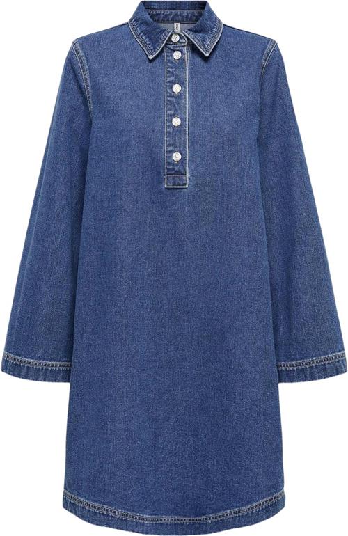 Se ONLY Onlfreya L/S Bell Dress DNM GUA Kvinde Blå Korte Kjoler Regular Fit Str S - Bomuld hos Magasin ved Magasin