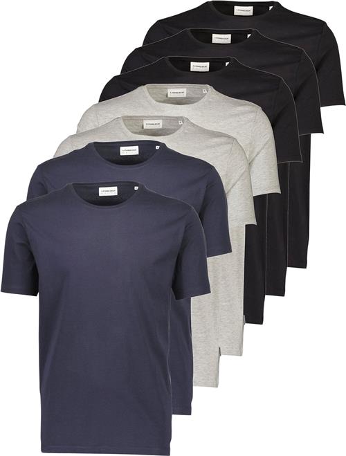 Lindbergh Basic Oneck tee S/S 7 Pack Mand Bl/gr/na Kortærmede T-shirts Regular Fit Str XXL - hos Magasin