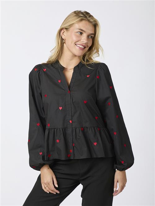 Se Neo Noir Savoy Hearts Blouse Kvinde Black Langærmede Skjorter Str 44 - hos Magasin ved Magasin