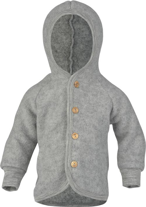 Engel Natur Hooded Jacket, With Wooden Buttons, IVN Best Str 74-80 - Lysgrå Bluser & Cardigans I Uld hos Magasin