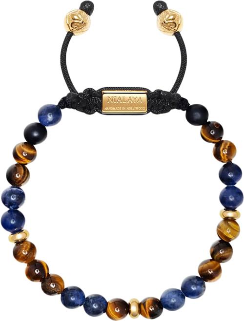 Nialaya Men's Beaded Bracelet With Dumortierite, Brown Tiger Eye and XL - Armbånd Stål hos Magasin