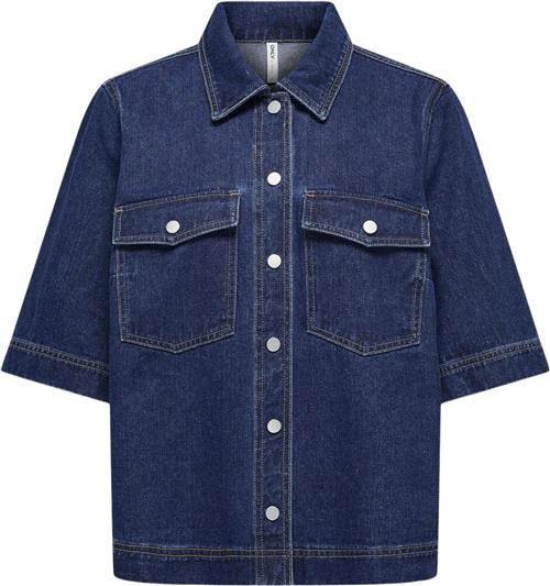 ONLY Onlbelle S/S Shirt DNM GUA Noos Kvinde Dark Blue Denim Skjorter Regular Fit Str XS - hos Magasin