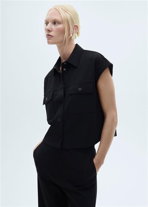 MANGO Vest With Buttons and Pockets Kvinde Black Veste Str XS - hos Magasin