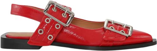 Ganni Feminine Buckle Ballerina Naplack Kvinde Racing Red Flade Sandaler Str 41 - hos Magasin