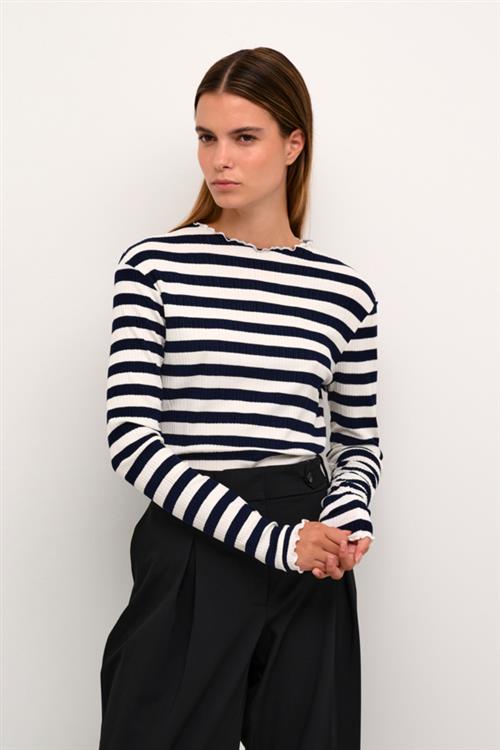 Karen by Simonsen Candacekb Big Stripe LS Kvinde Egret/night Sky Stripe Langærmede T-shirts Str XS - hos Magasin