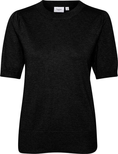 Se Saint Tropez Milasz SS Pullover Kvinde Black Kortærmet Strik Classic Fit Str XL - hos Magasin ved Magasin