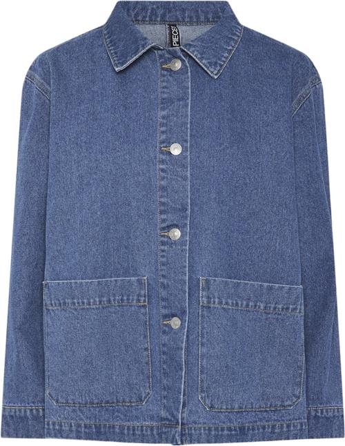 Pieces Pcchrissy LS Denim Loose Shirt PWP Kvinde Blå Skjorter Relaxed Fit Str L Denim - hos Magasin