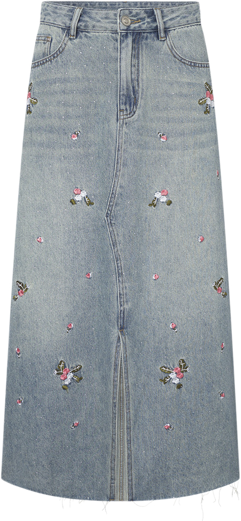 HUNKØN Dolly Denim Skirt Kvinde Light Denim Midi Nederdele Str L Denim - hos Magasin