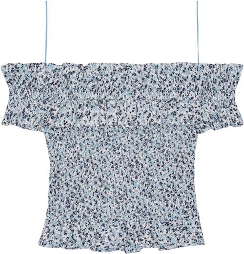 Se Ganni Printed Cotton Offshoulder Smock T Kvinde Glacier Lake Toppe Str 34 - hos Magasin ved Magasin