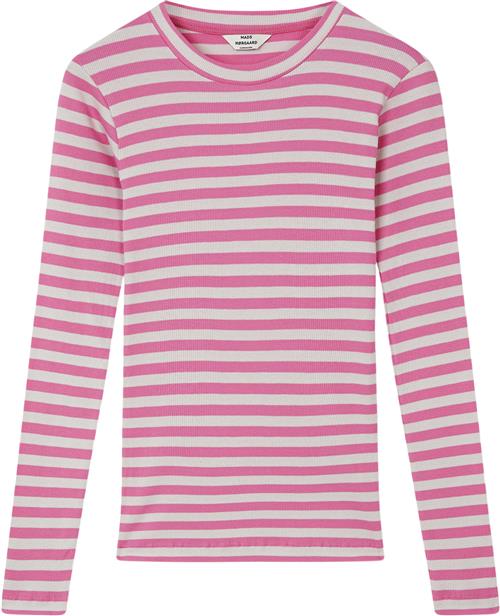 Mads Nørgaard - Copenhagen 2x2 Cotton Stripe Tuba Tee LS Kvinde Lyserød Og Grå Med Striber Langærmede T-shirts Str L - Bomuld hos Magasin