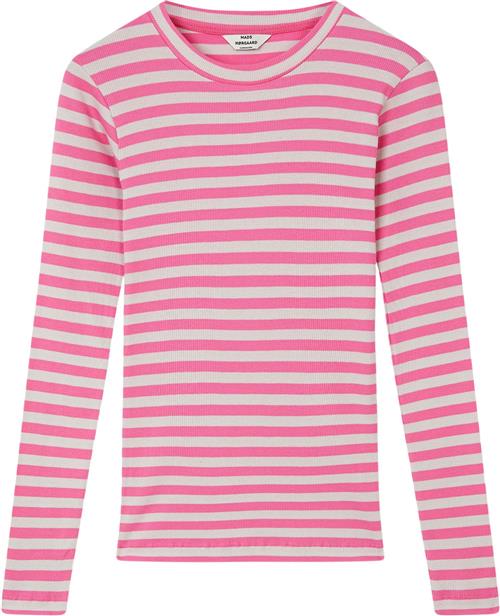 Mads Nørgaard - Copenhagen 2x2 Cotton Stripe Tuba Tee LS Kvinde Lyserød Og Grå Med Striber Langærmede T-shirts Str XXL - Bomuld hos Magasin