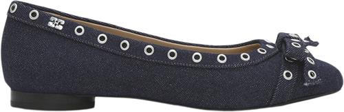 Ganni Eyelets Bow Ballerina Denim Kvinde Dark Navy Ballerinaer Str 38 Denim - hos Magasin