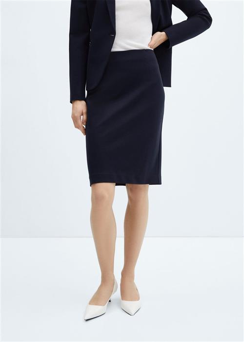 MANGO Pencil Skirt With Romeknit Opening Kvinde Navy Midi Nederdele Str XXL - hos Magasin