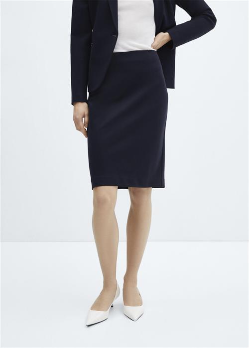 MANGO Pencil Skirt With Romeknit Opening Kvinde Navy Midi Nederdele Str XL - hos Magasin