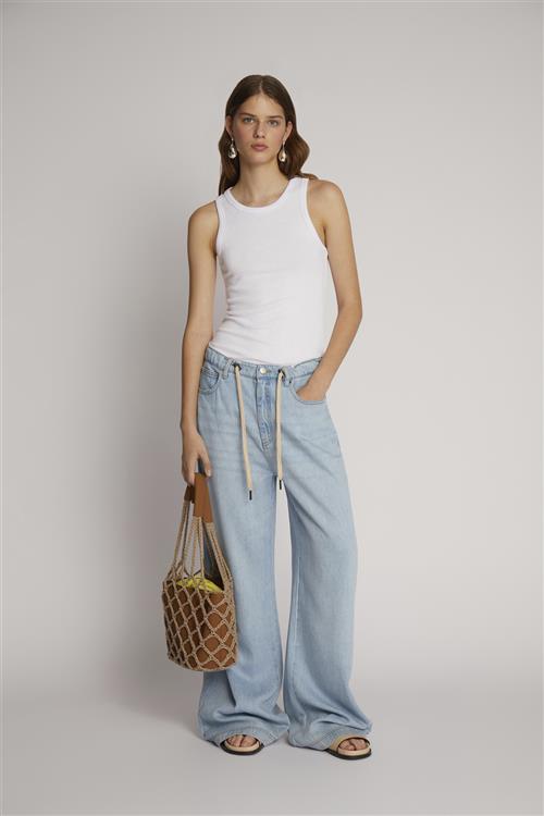 Se MUNTHE Obey Tencel Pants Kvinde Blue Bukser Med Brede Ben Str 40 - hos Magasin ved Magasin