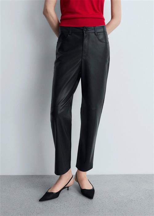 MANGO Leathereffect Straight Trousers Kvinde Black Bukser Str 46 - Læder hos Magasin