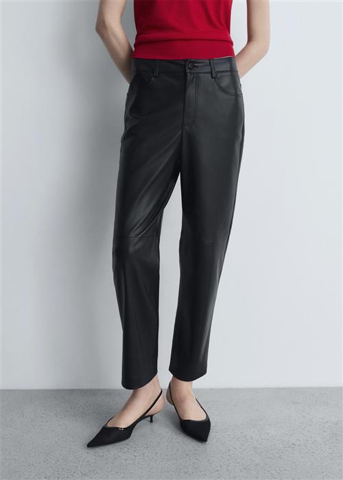 MANGO Leathereffect Straight Trousers Kvinde Black Bukser Str 32 - Læder hos Magasin